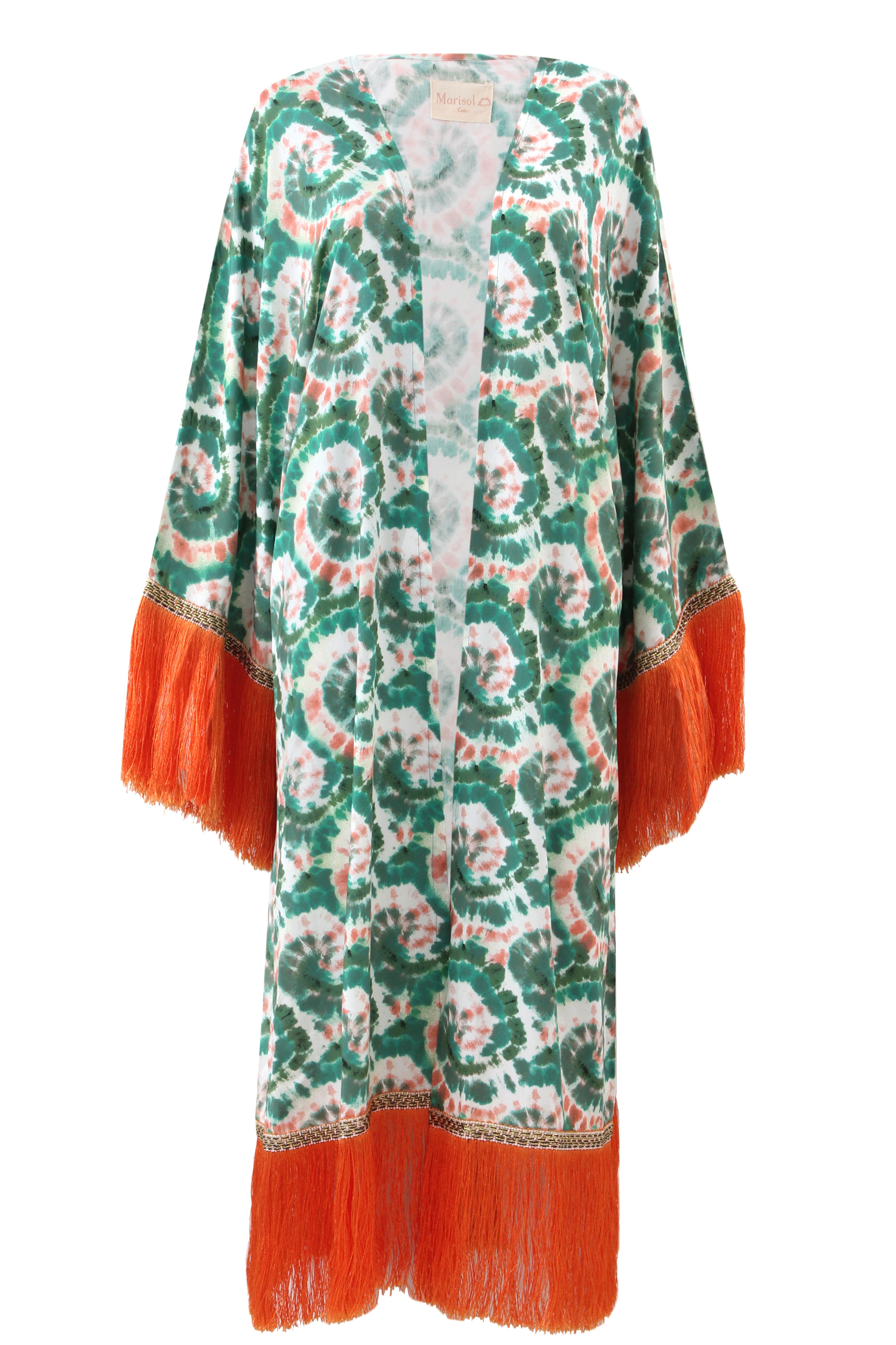 Swirl Kimono- Green/Orange Print